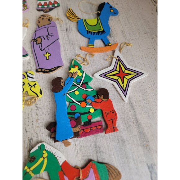 Wooden 3 kings angel tree horse solider star variety ornament‎ Xmas set - Picture 6 of 12